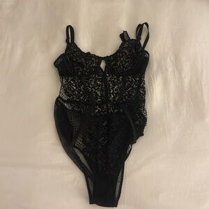 Victoria Secret Black Lace Lingerie Bodysuit size 34B
